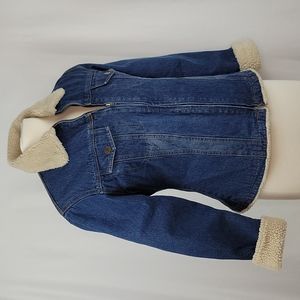 Steve & Barry's Sherpa Trimmed Zip Up Denim Jacket Size Large